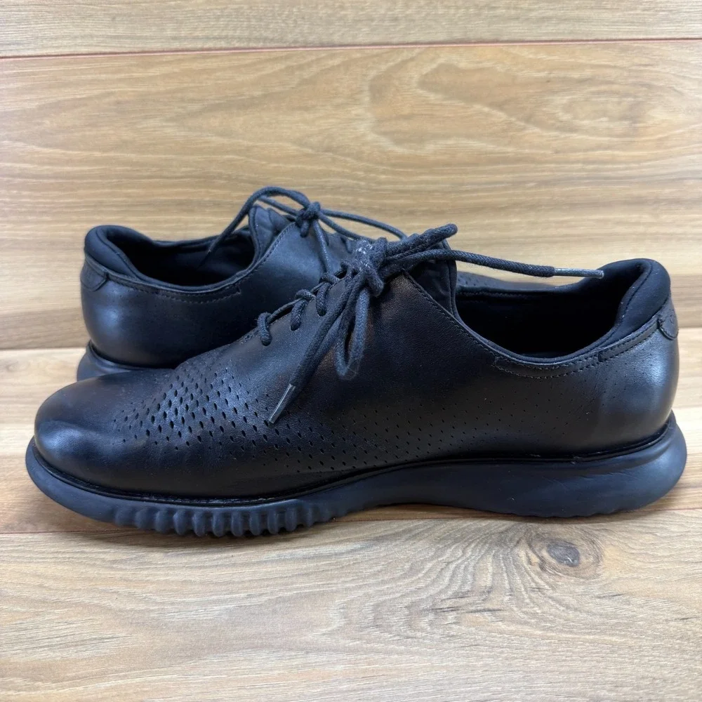 Cole Haan Zero Grand Perforated Laser Cut Oxford 12 M Black Leather Casual Walk